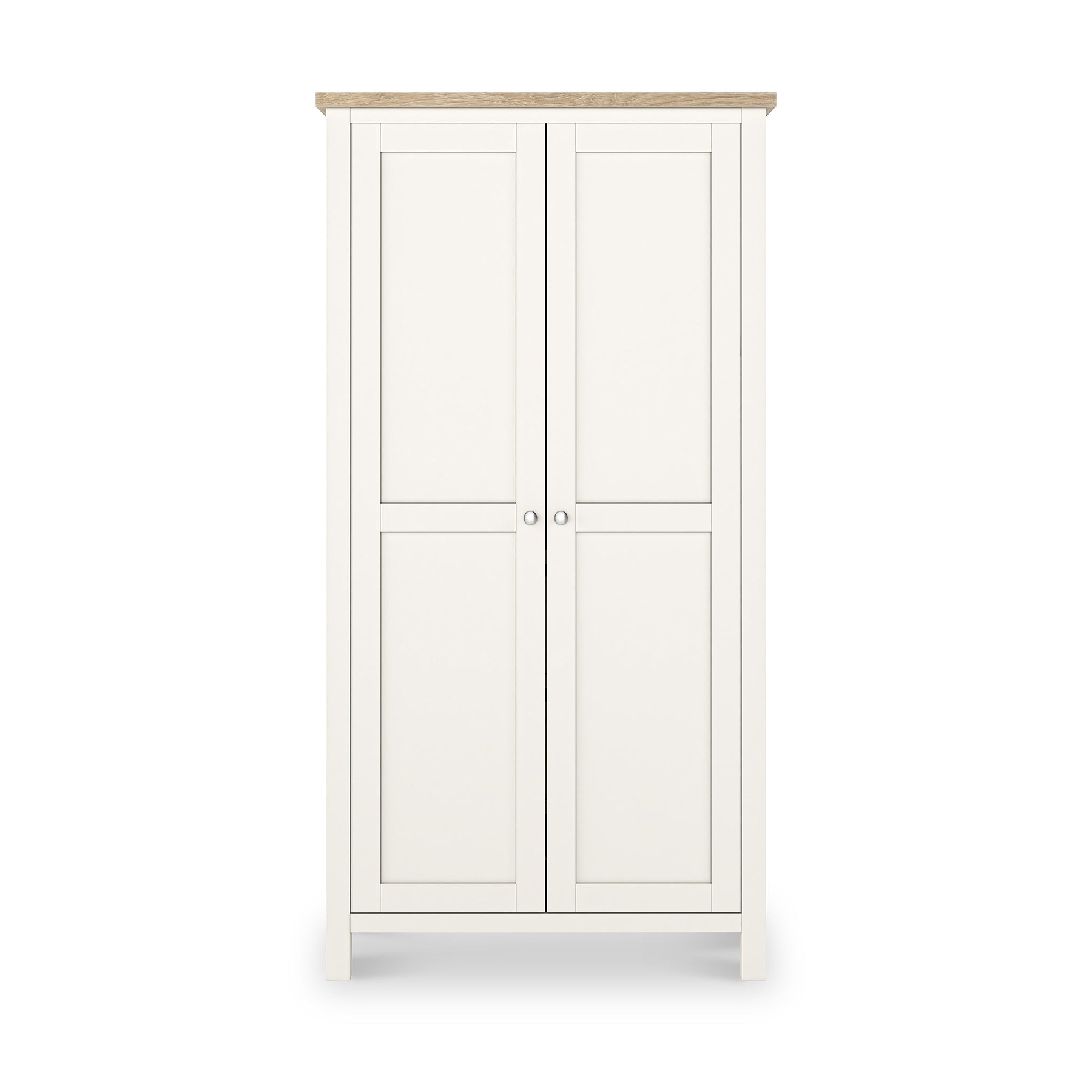 Farrow Coconut White Kitchen Larder Unit with washed oak top and metal handles from Roseland Furniture