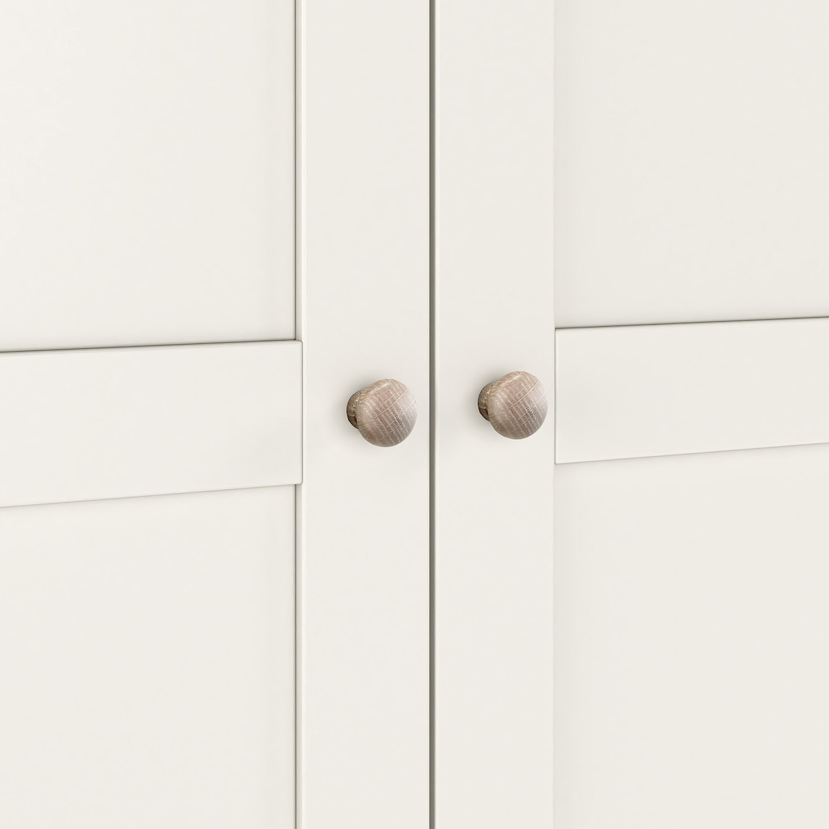 Farrow Coconut White Kitchen Larder Unit with washed oak top and wooden handles