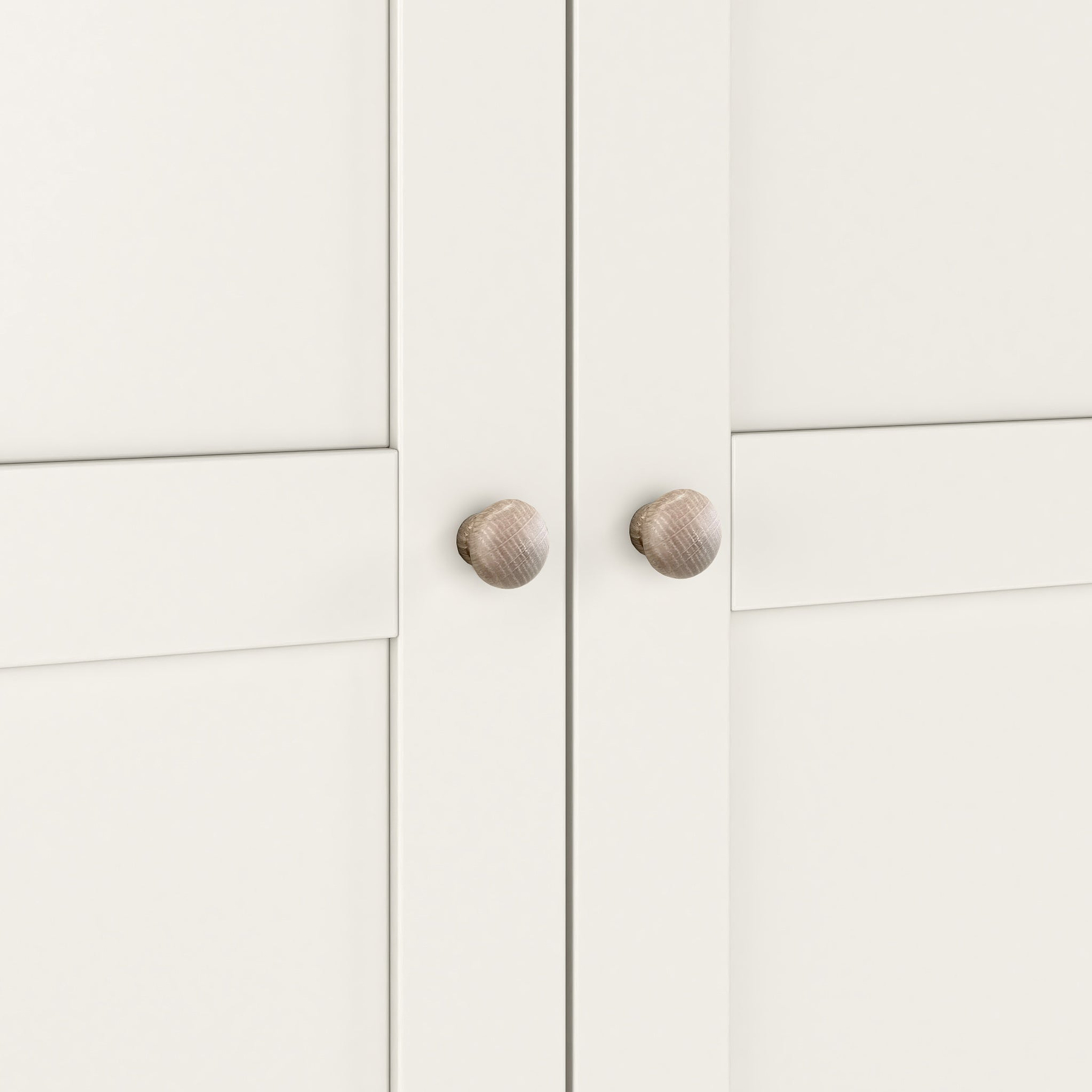 Farrow Coconut White Kitchen Larder Unit with washed oak top and wooden handles