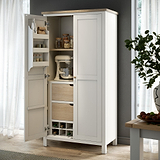 Farrow Coconut White Kitchen Larder Unit with washed oak top and wooden handles from Roseland Furniture