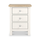 Farrow Coconut White Bedside Table from Roseland Furniture - Front view with silver handles
