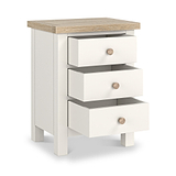 Farrow Coconut White Bedside Table from Roseland Furniture - drawers open and wooden handles