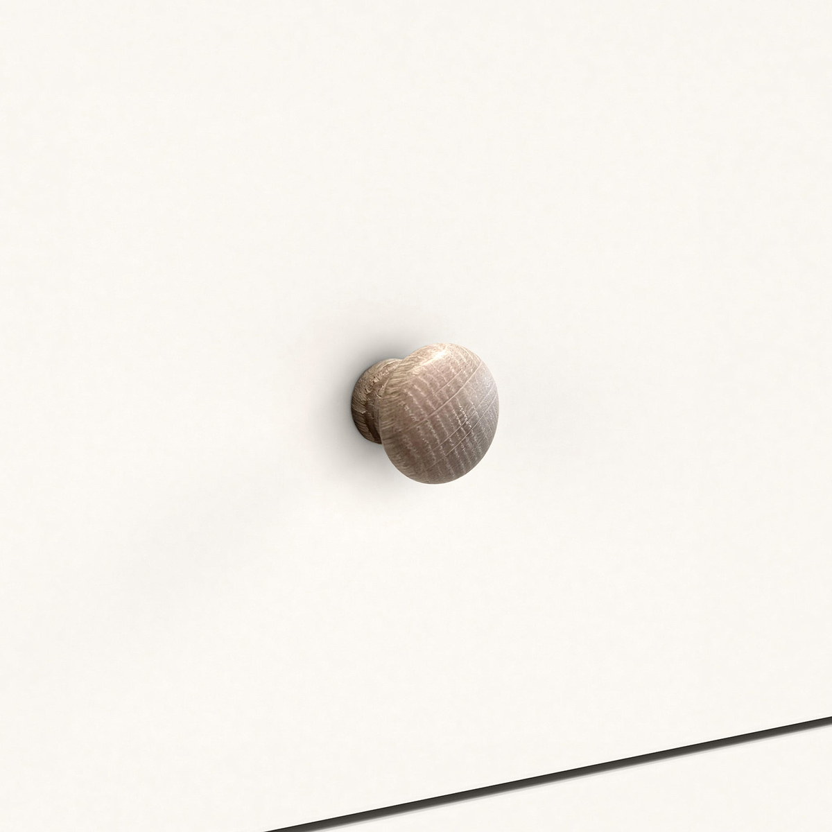 Farrow Coconut White Bedside Table from Roseland Furniture - close up of wooden handles