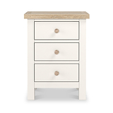 Farrow Coconut White Bedside Table from Roseland Furniture - front view with wooden handles