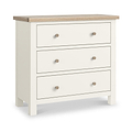 Farrow Coconut White 3 Drawer Chest with Washed Oak Top and wooden handles from Roseland Furniture
