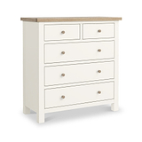 Farrow Coconut White Washed Oak 2 Over 3 Chest Of Drawers from Roseland Furniture - Angle view with wooden handles