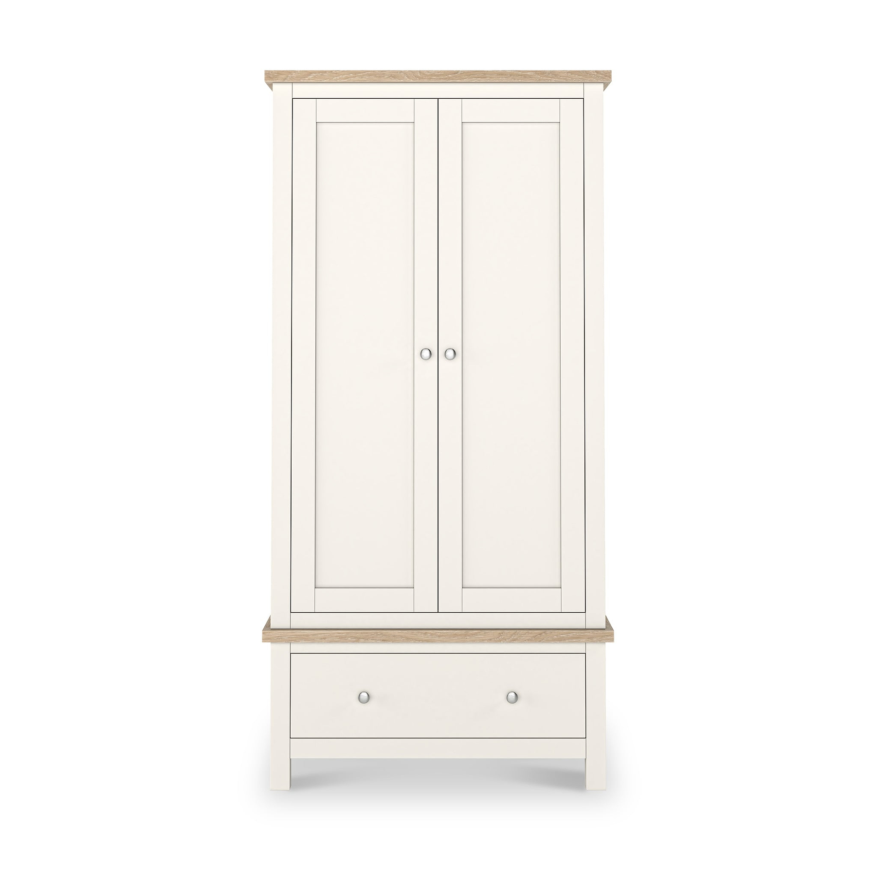 Farrow Coconut White Double Wardrobe with Drawers and metal handles from Roseland Furniture