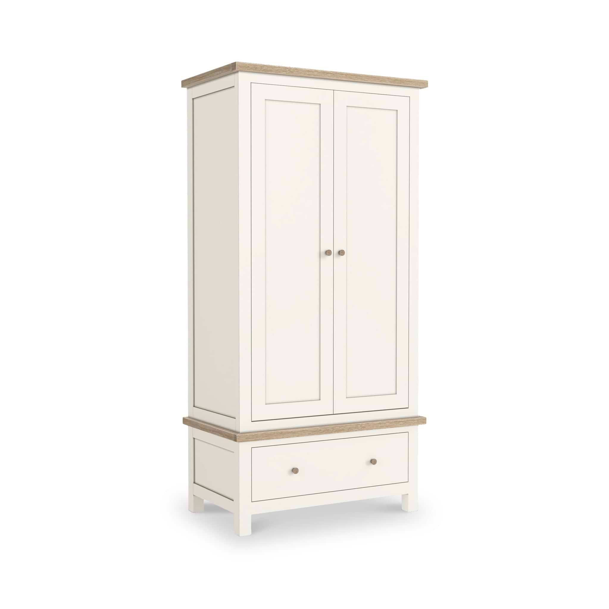 Farrow Coconut White Double Wardrobe with Drawers and wooden handles from Roseland Furniture