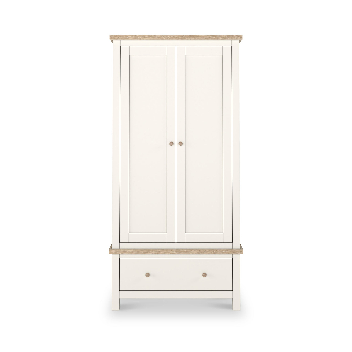 Farrow Coconut White Double Wardrobe with Drawers and wooden handles from Roseland Furniture