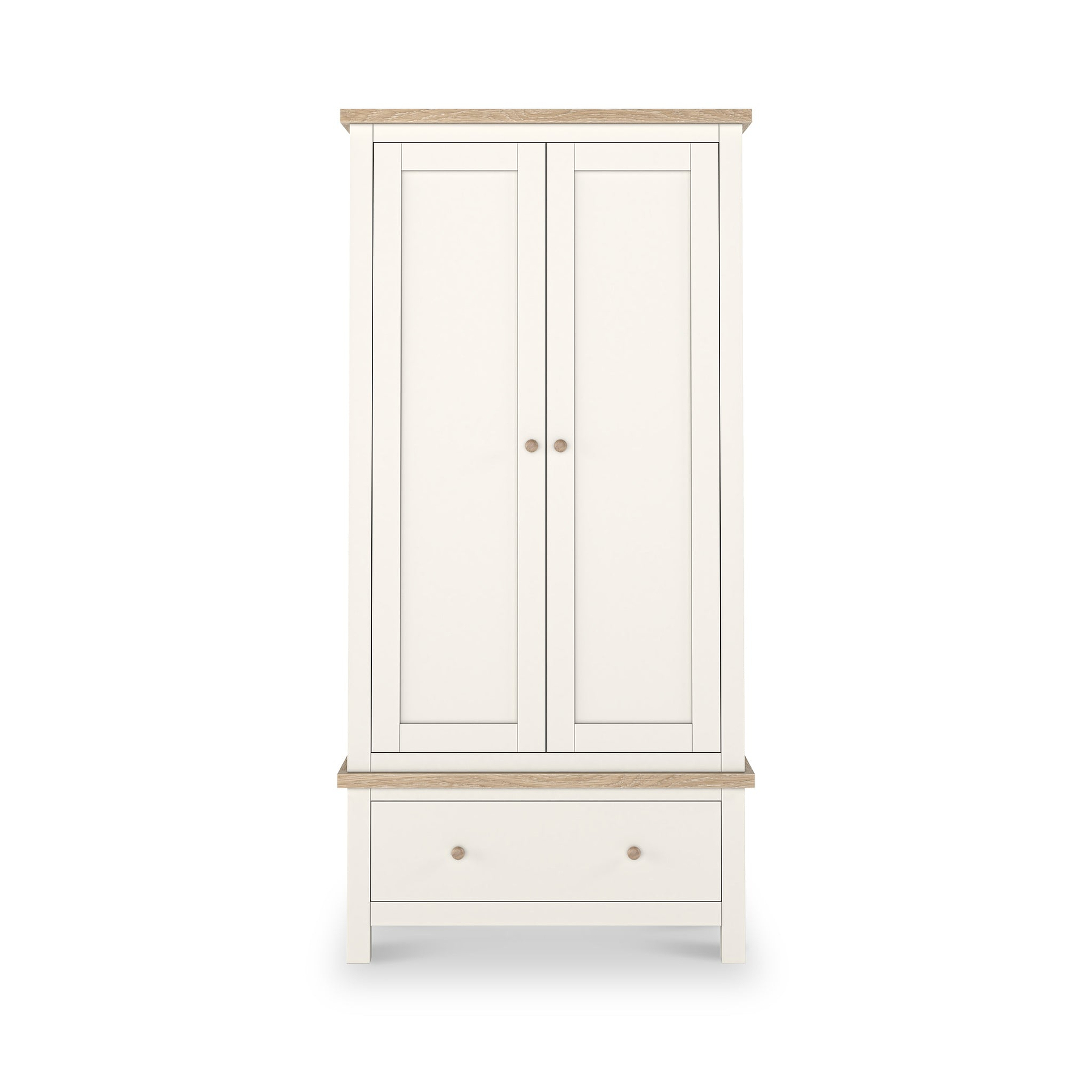 Farrow Coconut White Double Wardrobe with Drawers and wooden handles from Roseland Furniture
