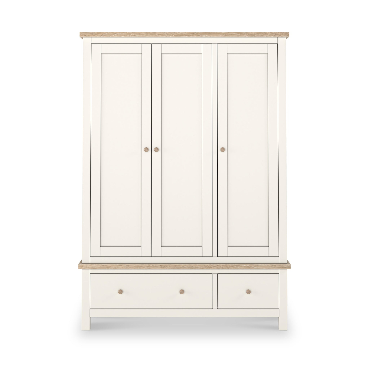 Farrow Triple Wardrobe with Drawers and wooden handles from Roseland Furniture