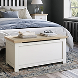 Farrow Coconut White Blanket Box with washed oak top from Roseland Furniture