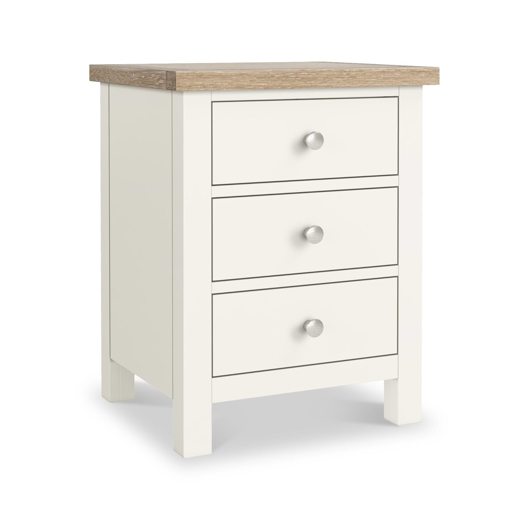 Farrow XL Coconut White Bedside Table  from Roseland Furniture - Angle view with silver handles
