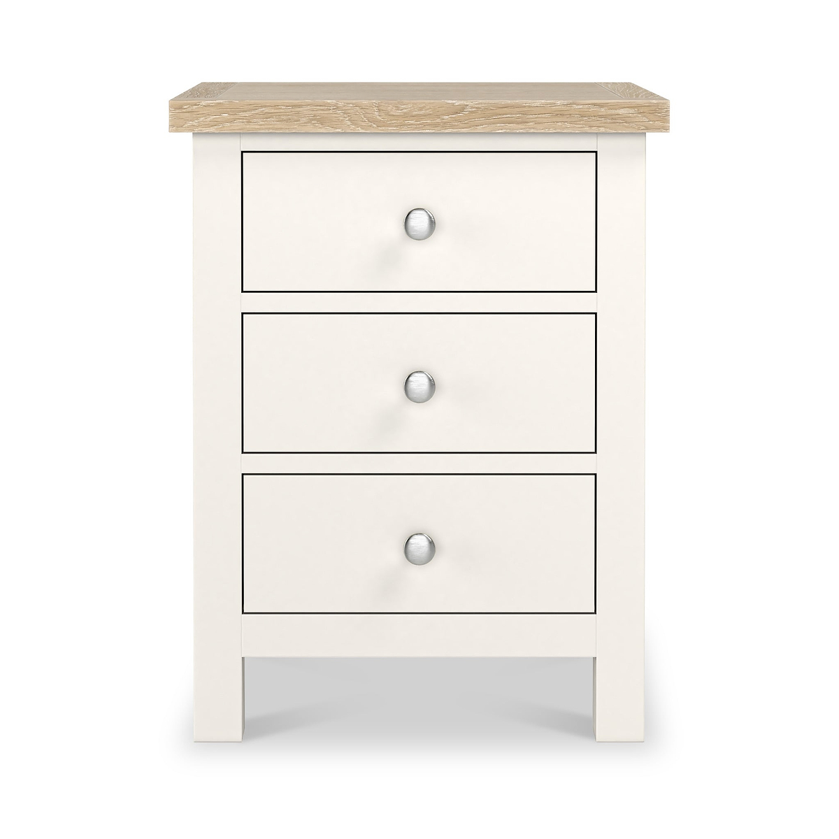 Farrow XL Coconut White Bedside Table  from Roseland Furniture - Front view with silver handles