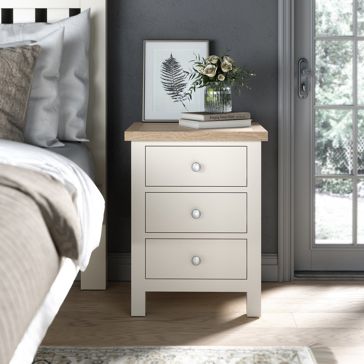 Farrow XL Coconut White Bedside Table  from Roseland Furniture - Lifestyle Shot