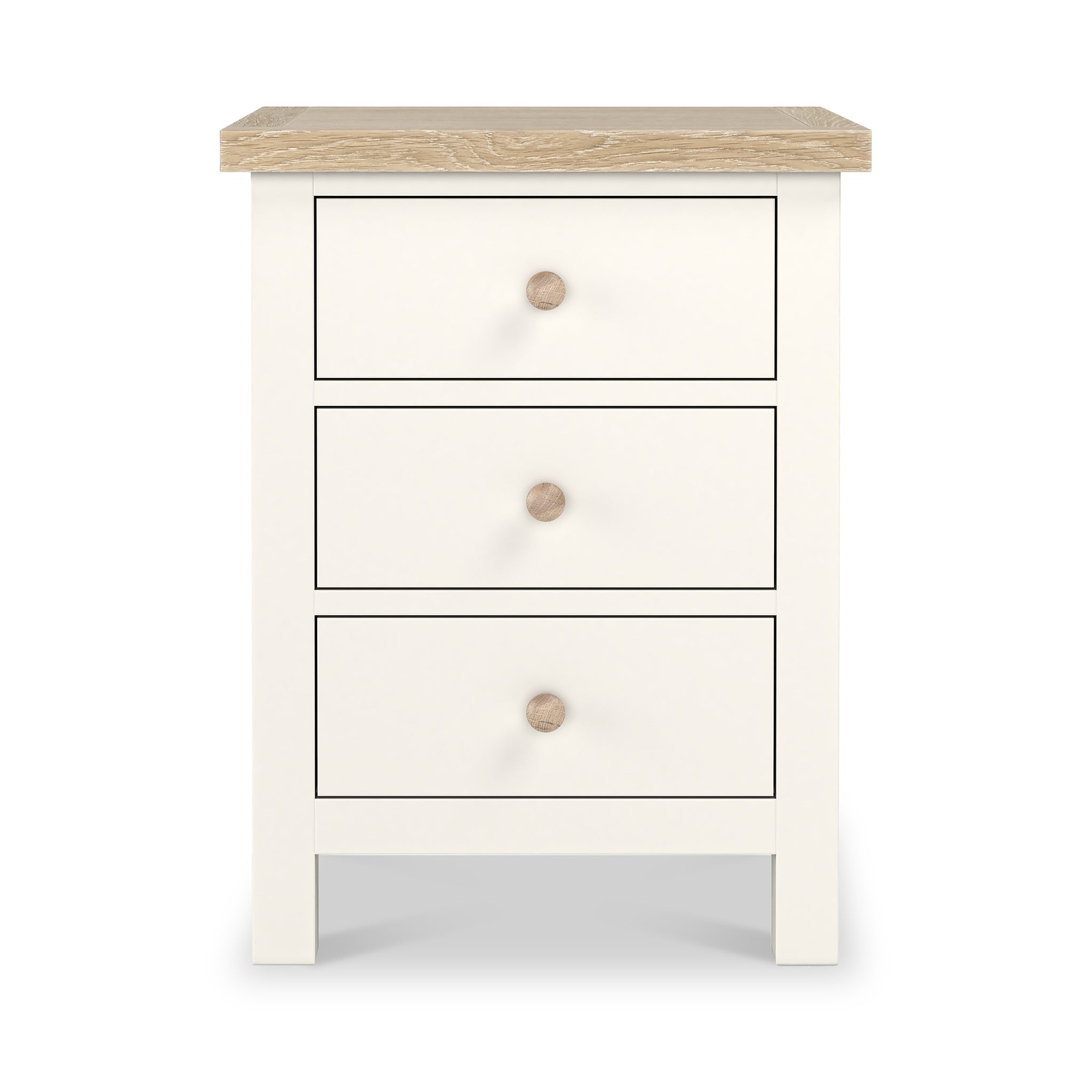 Farrow XL Coconut White Bedside Table  from Roseland Furniture - Front view with wooden handles