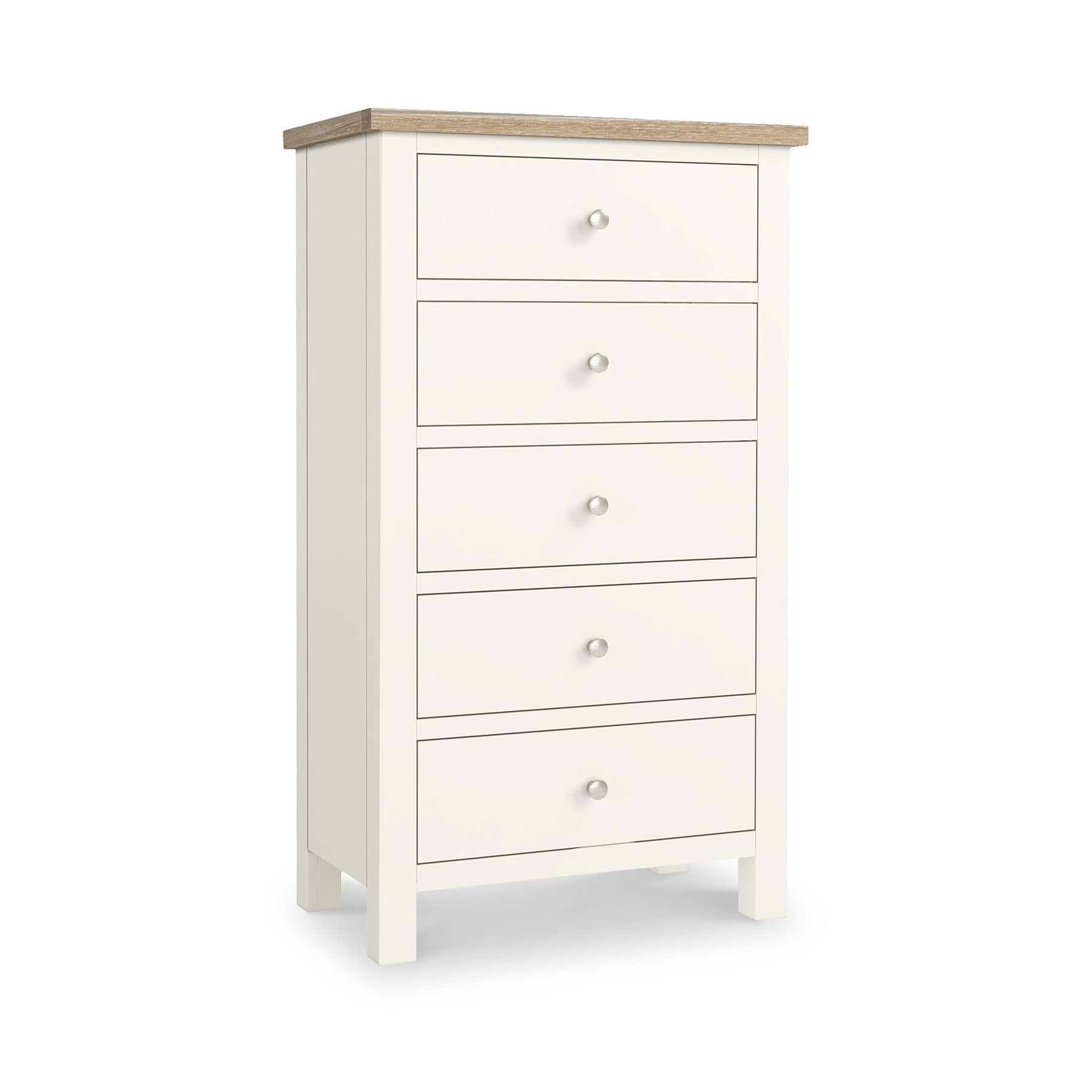 Farrow XL Coconut White 5 Drawer Tallboy Chest with metal handles from Roseland Furniture
