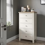 Farrow XL Coconut White 5 Drawer Tallboy Chest with wooden handles from Roseland Furniture