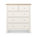 Farrow XL Washed Oak Coconut White 2 Over 3 Chest of Drawers from Roseland Furniture - Front View with silver knobs