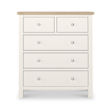 Farrow XL Washed Oak Coconut White 2 Over 3 Chest of Drawers from Roseland Furniture - Front View with silver knobs