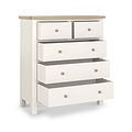 Farrow XL Coconut White with Washed Farrow XL Washed Oak Coconut White 2 Over 3 Chest of Drawers from Roseland Furniture - Drawers open with wooden knobs