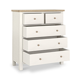 Farrow XL Coconut White with Washed Farrow XL Washed Oak Coconut White 2 Over 3 Chest of Drawers from Roseland Furniture - Drawers open with wooden knobs