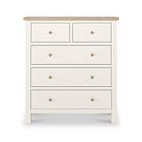 Farrow XL Coconut White with Washed Farrow XL Washed Oak Coconut White 2 Over 3 Chest of Drawers from Roseland Furniture - Front View with wooden knobs