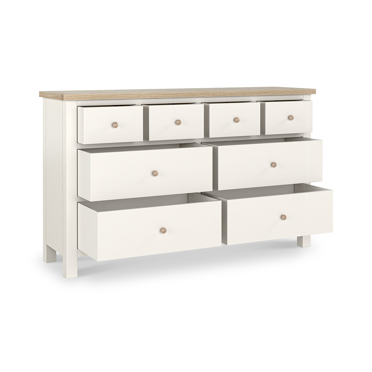 Farrow XL Coconut White 8 Drawer Chest with wooden handles from Roseland Furniture