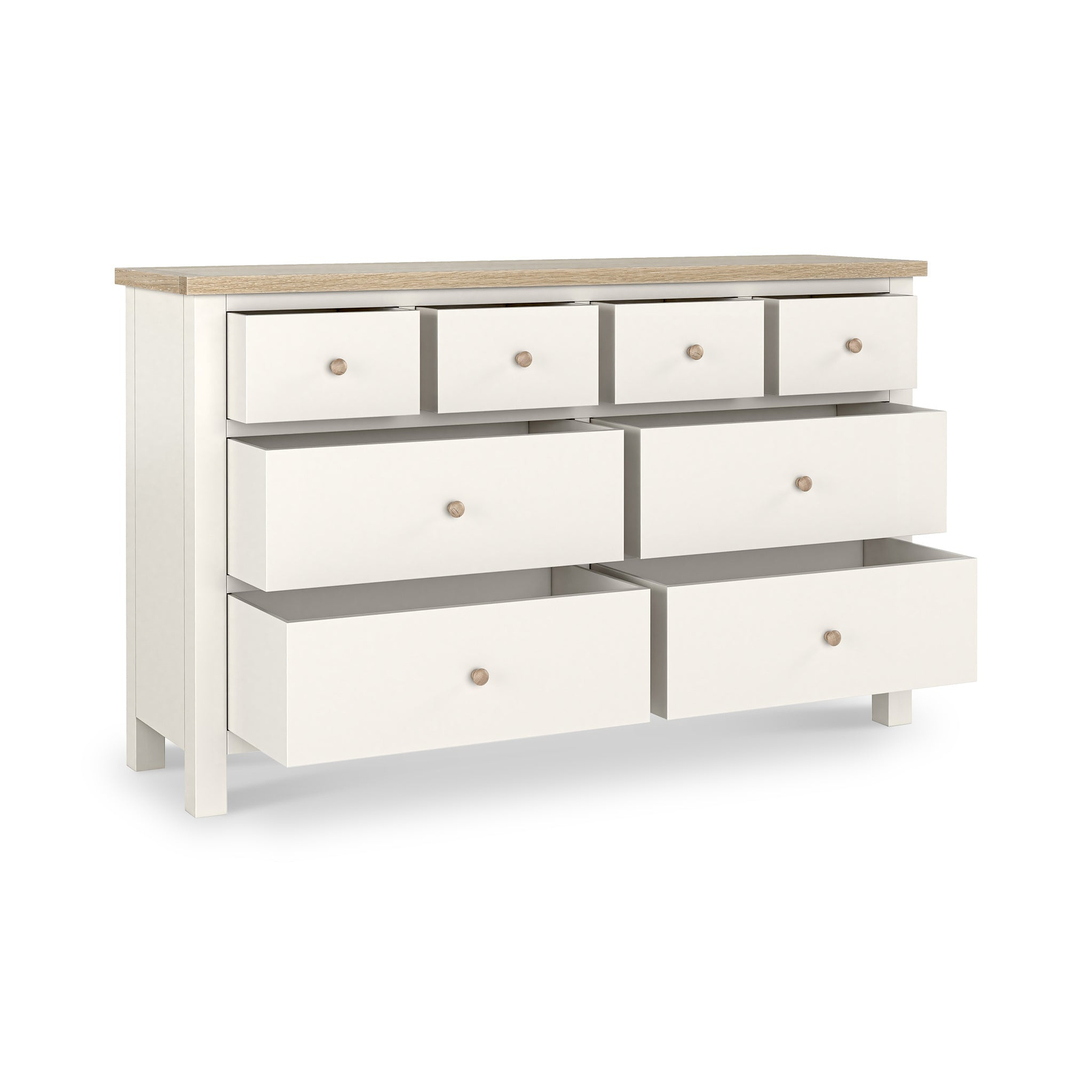 Farrow XL Coconut White 8 Drawer Chest with wooden handles from Roseland Furniture