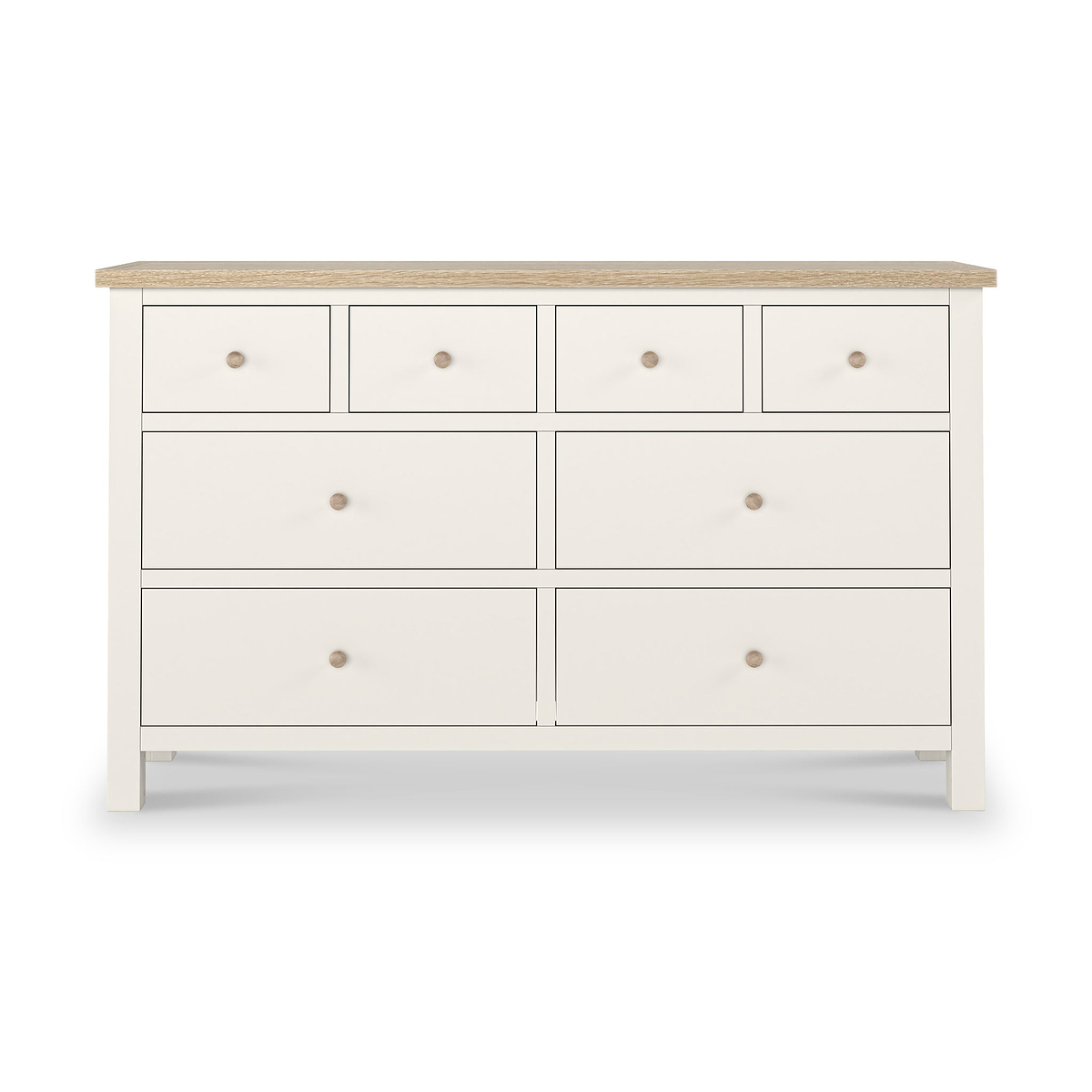 Farrow XL Coconut White 8 Drawer Chest with wooden handles from Roseland Furniture