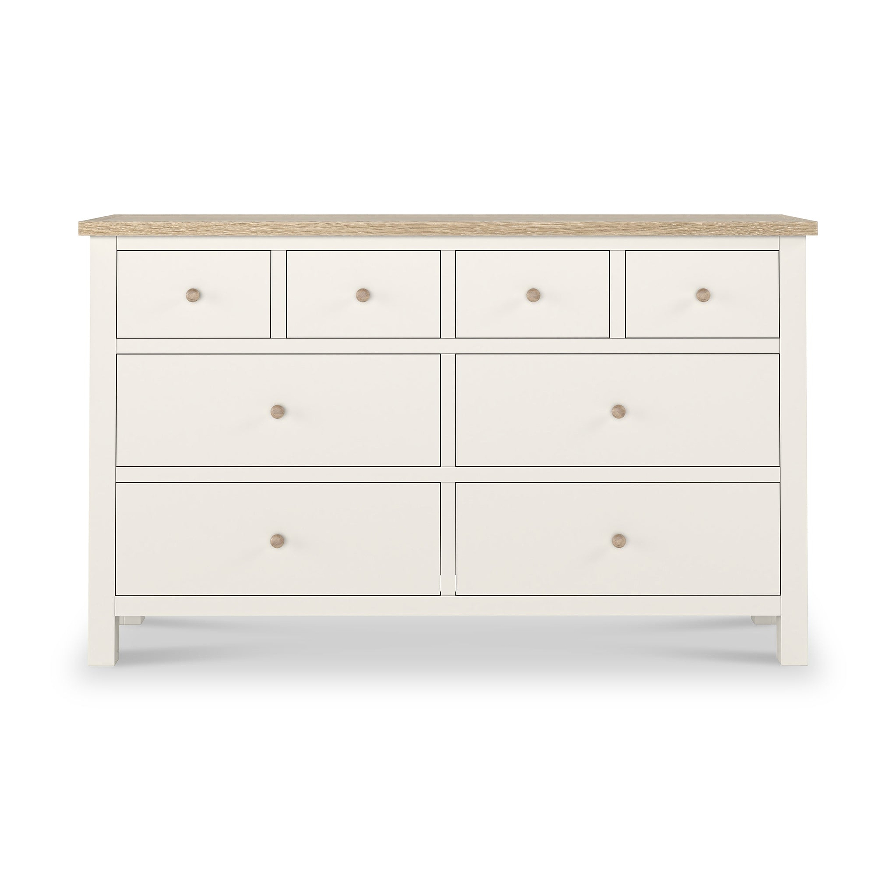 Farrow XL Coconut White 8 Drawer Chest with wooden handles from Roseland Furniture