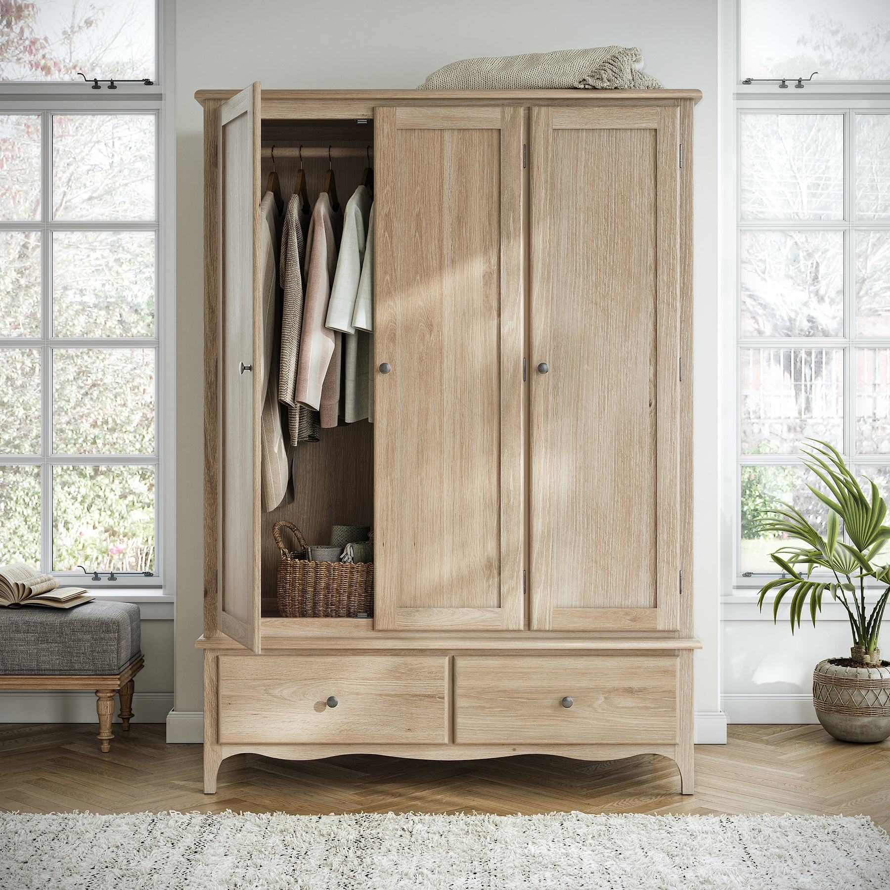 Celine Washed Oak Triple Wardrobe from Roseland Furniture