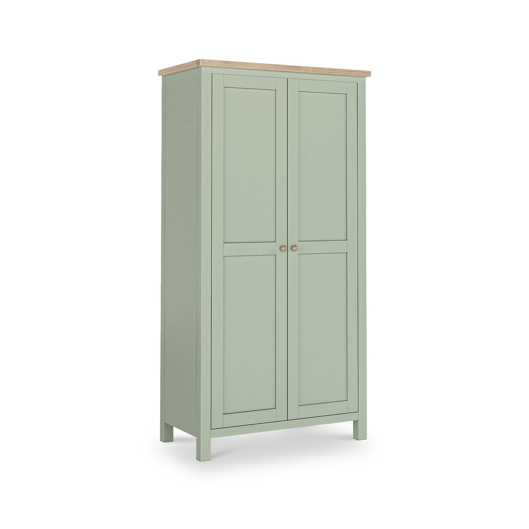 Farrow Sage Kitchen Larder Unit with washed oak top and wooden handles from Roseland Furniture
