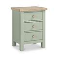 Farrow 3 Drawer Bedside Washed Oak Sage from Roseland Furniture - Angle view with wooden handles