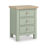 Farrow 3 Drawer Bedside Washed Oak Sage from Roseland Furniture - Angle view with wooden handles