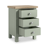 Farrow 3 Drawer Bedside Washed Oak Sage from Roseland Furniture - open drawers and silver handles
