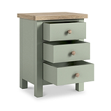Farrow 3 Drawer Bedside Washed Oak Sage from Roseland Furniture - drawers open and wooden handles