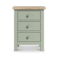 Farrow 3 Drawer Bedside Washed Oak Sage from Roseland Furniture - front view with silver handles