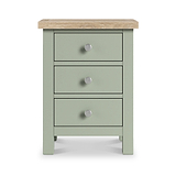 Farrow 3 Drawer Bedside Washed Oak Sage from Roseland Furniture - front view with silver handles
