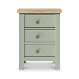 Farrow 3 Drawer Bedside Washed Oak Sage from Roseland Furniture - front view wooden handles