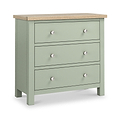 Farrow Sage 3 Drawer Chest with Washed Oak Top and metal handles from Roseland Furniture