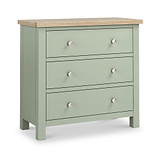 Farrow Sage 3 Drawer Chest with Washed Oak Top and metal handles from Roseland Furniture