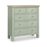 Farrow 2 Over 3 Chest Of Drawers Sage Washed Oak from Roseland Furniture - angle view with wooden handles