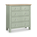Farrow 2 Over 3 Chest Of Drawers Sage Washed Oak from Roseland Furniture - Angle View with silver handles