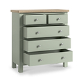 Farrow 2 Over 3 Chest Of Drawers Sage Washed Oak from Roseland Furniture - Open drawers with silver handles