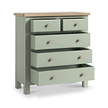 Farrow 2 Over 3 Chest Of Drawers Sage Washed Oak from Roseland Furniture - drawers open and wooden handles