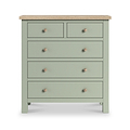 Farrow 2 Over 3 Chest Of Drawers Sage Washed Oak from Roseland Furniture - front view with wooden handles