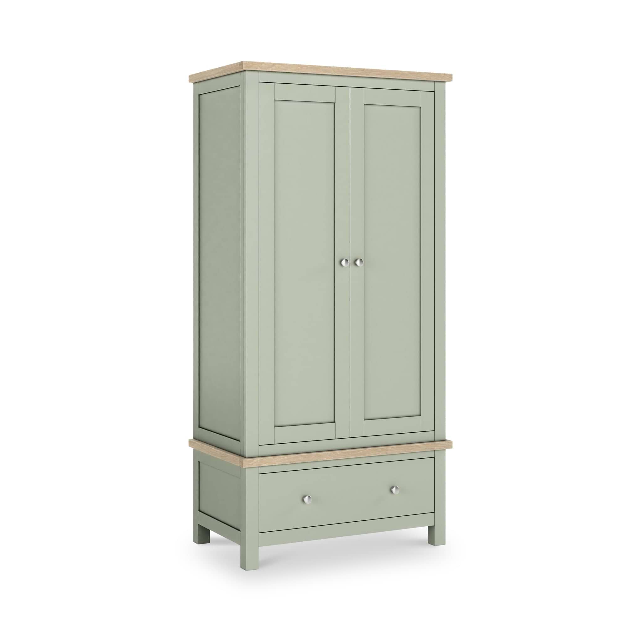 Farrow Sage Double Wardrobe with Drawers and metal handles from Roseland Furniture