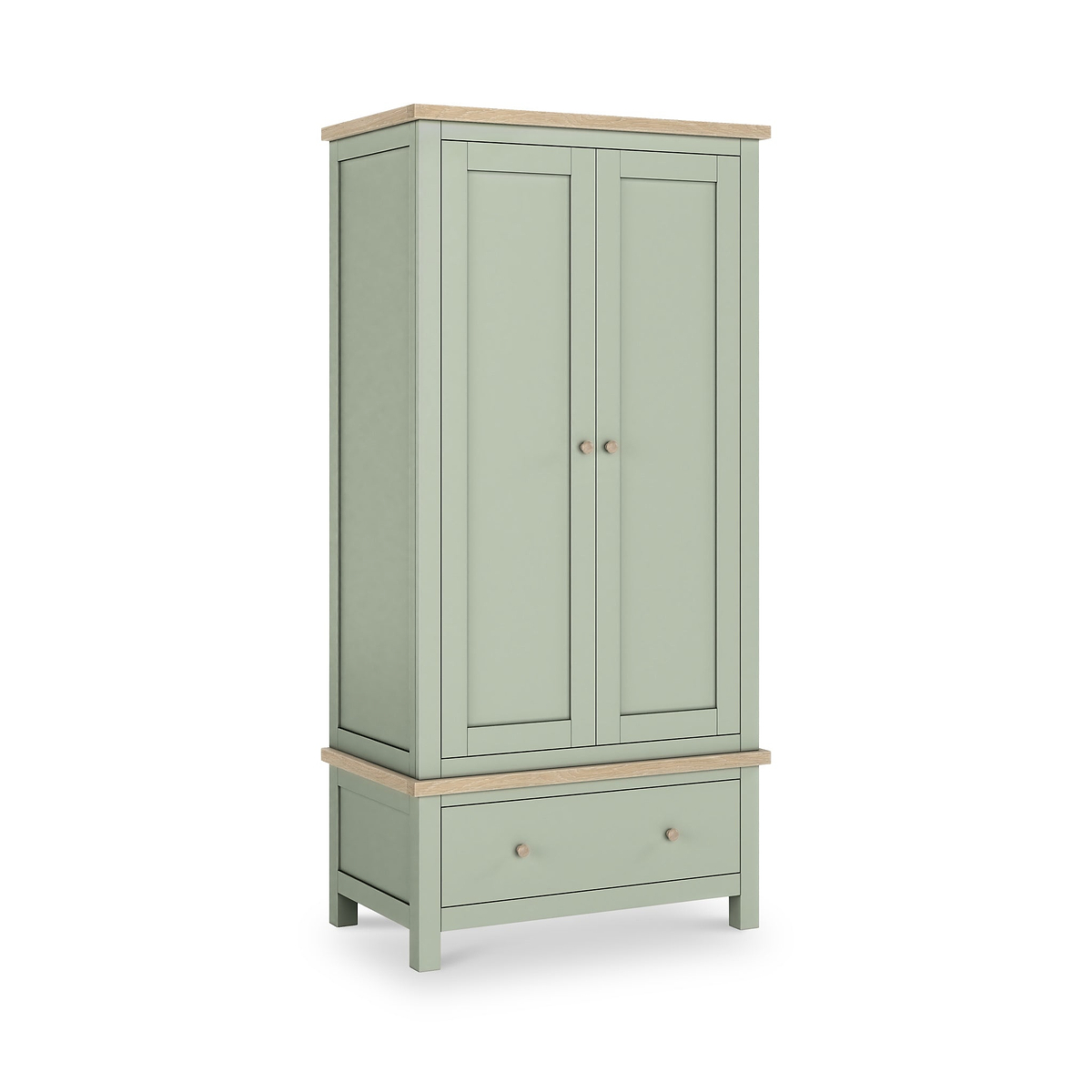 Farrow Sage Double Wardrobe with Drawers and wooden handles from Roseland Furniture