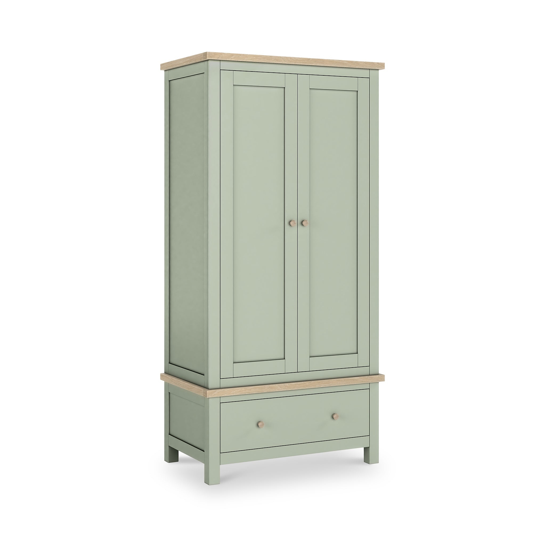 Farrow Sage Double Wardrobe with Drawers and wooden handles from Roseland Furniture